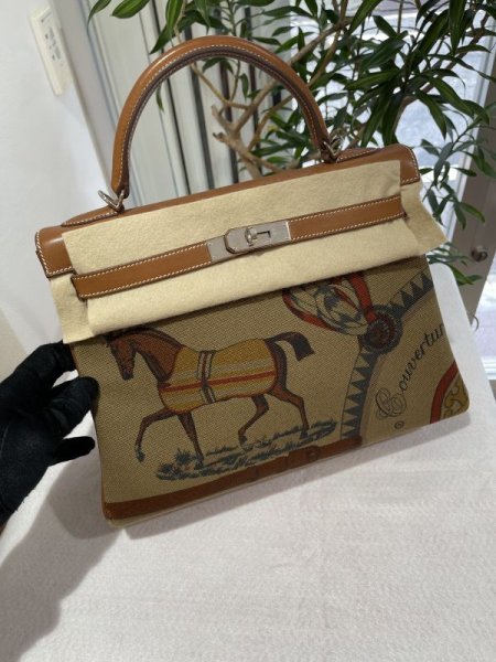 画像1: 【美品】HERMES エルメス ケリー32 内縫い アマゾン バレニア×トワルクーベル フォーブ×ツンドラ シルバー金具 N刻印□ 中古 ハンドバッグ ショルダーバッグ 2WAYバッグ レディース 女性用 ブランド 本革 レザー カーフ 希少 レア プレゼント ギフト バック (1)